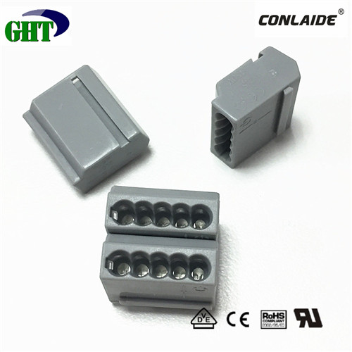 Grey 5 Pin Push in wire connector with Transparent color for solid conductor